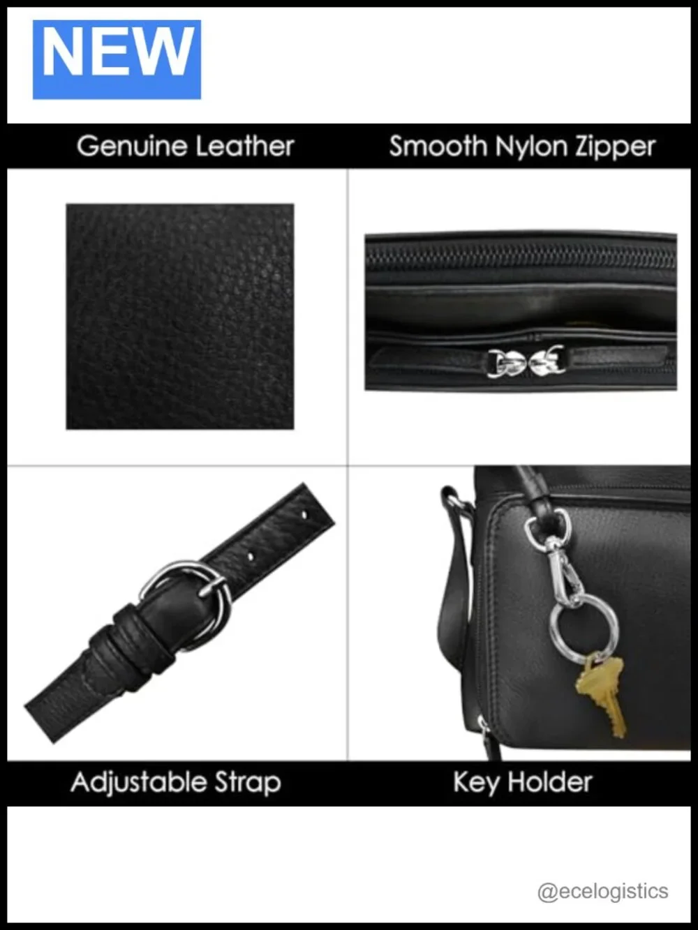 Genuine Leather Crossbody Bag with RFID Protection & Adjustable Strap, Wallet